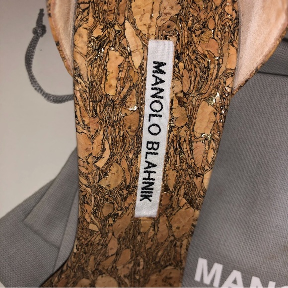 Manolo Blahnik Taupe Wedge Elastic Strap Espadrilles New Size 38 - Picture 3 of 10